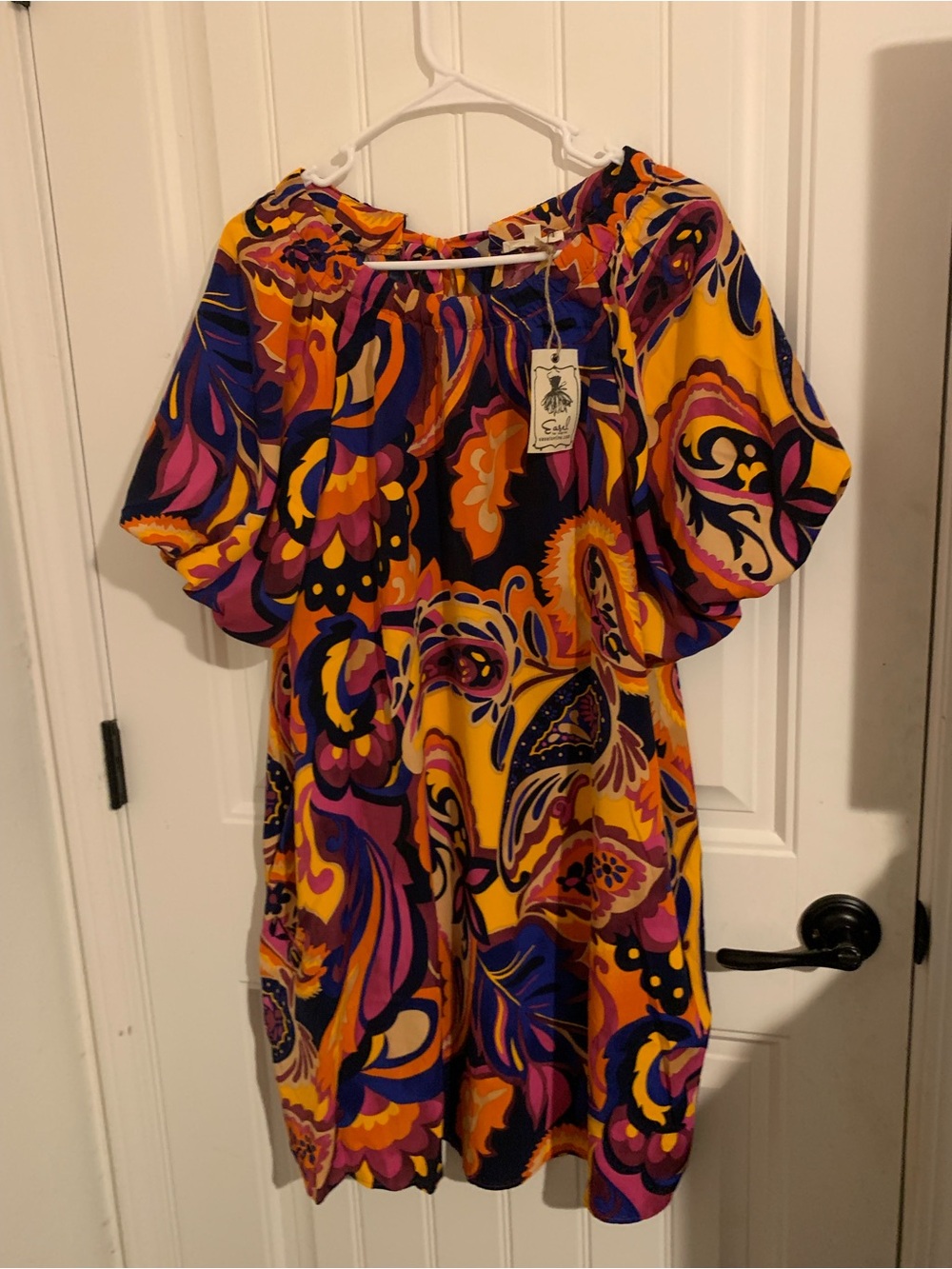 easel Orange Multicolor Paisley Off-Shoulder Tunic